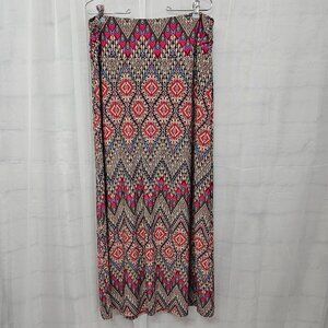Cato Red Multicolor Boho Maxi Skirt Hippie Festival L